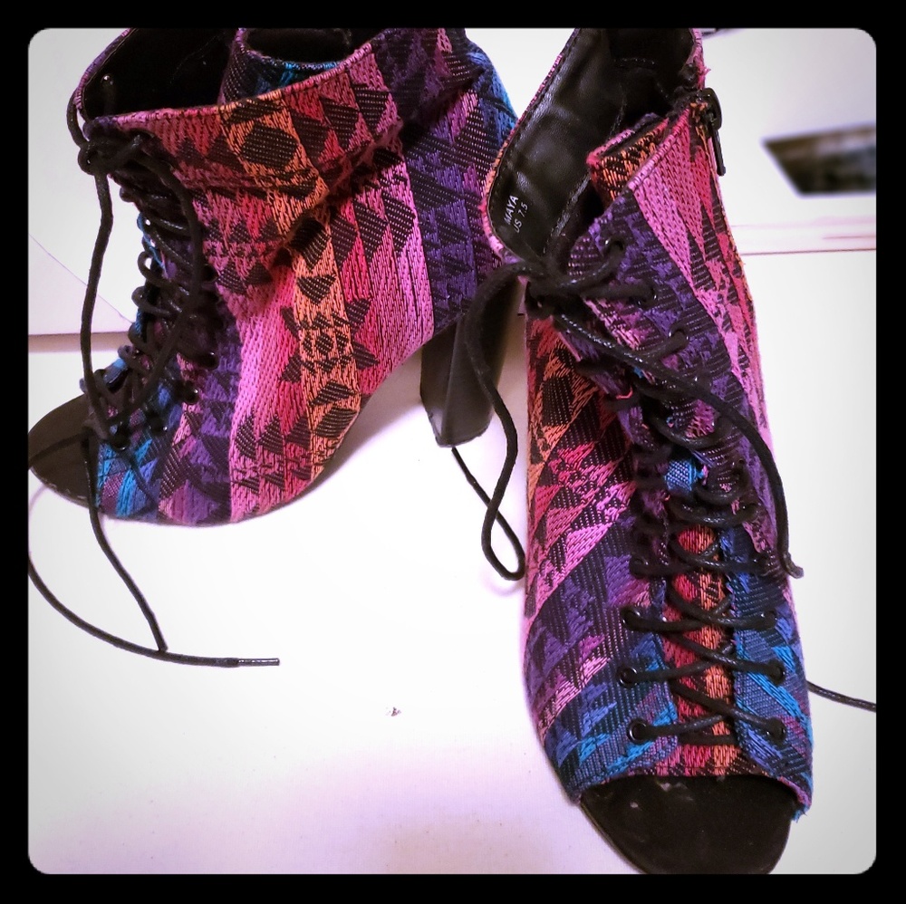Lace Up Multicolor Booties